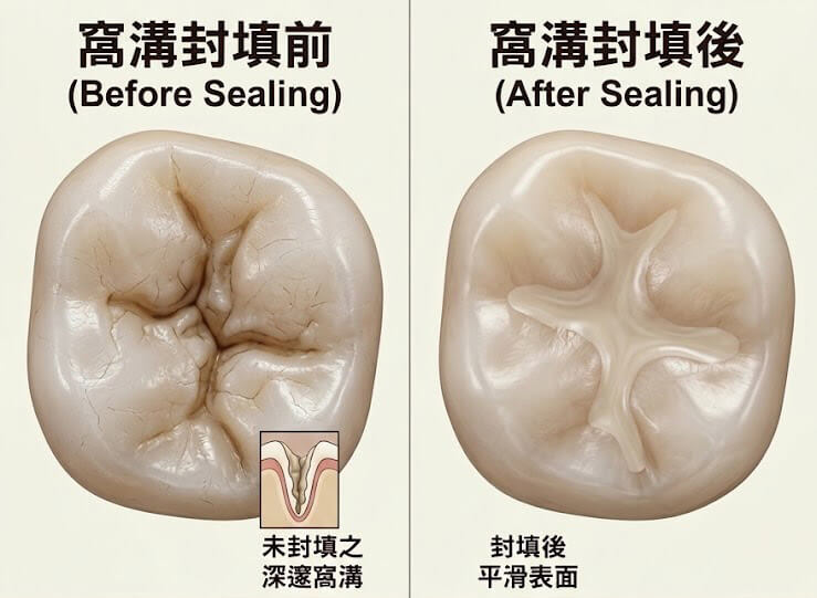 窩溝封填前後對比