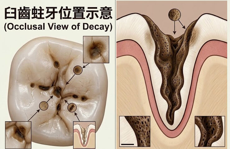 臼齒蛀牙位置